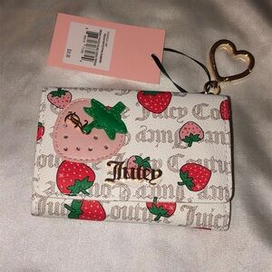Juicy Couture Pecan White Pink Diamond Freshly Picked Double Sided Wallet NWT
